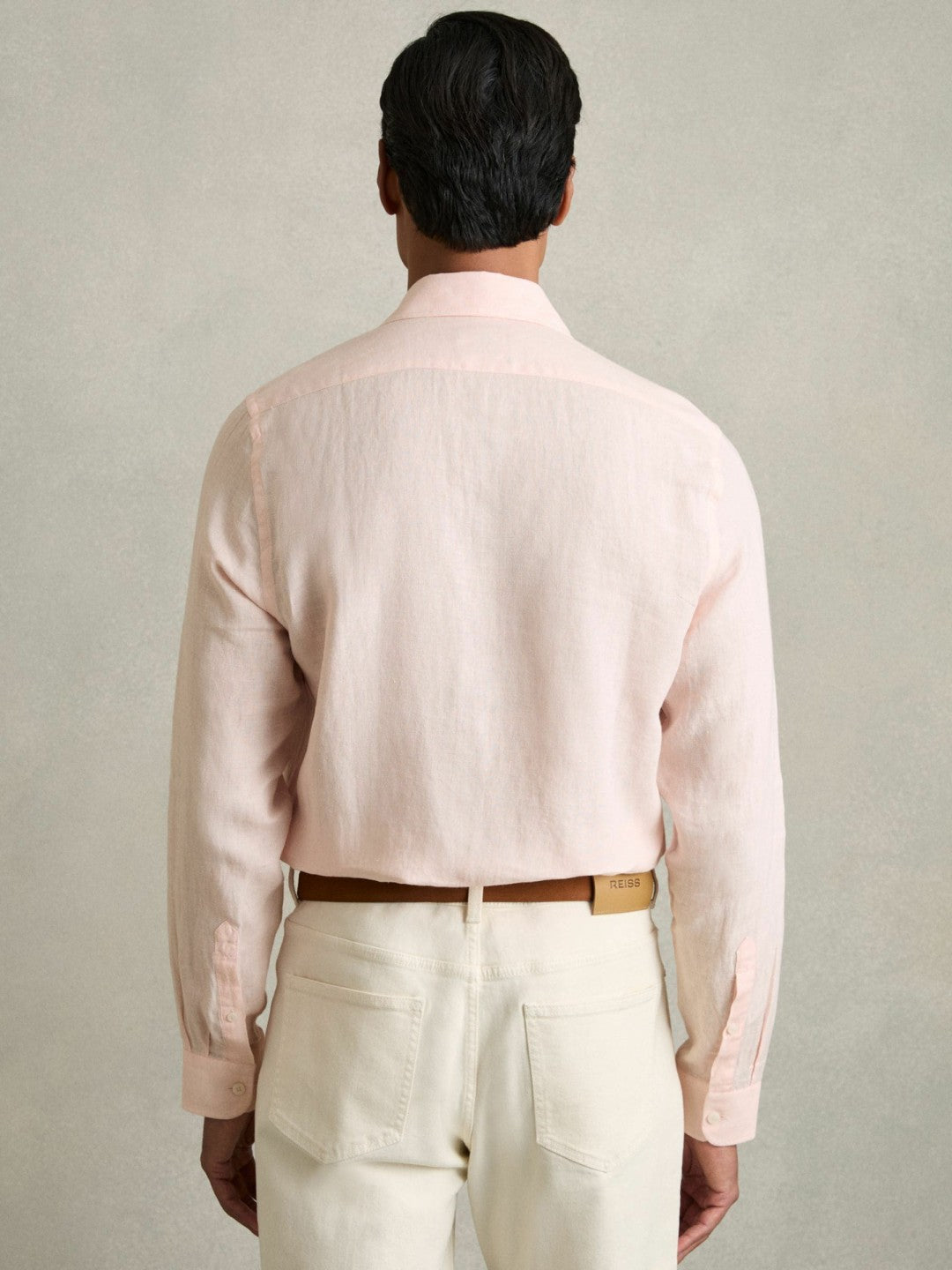 Reiss Linen Button-Through Shirt in Prep Pink