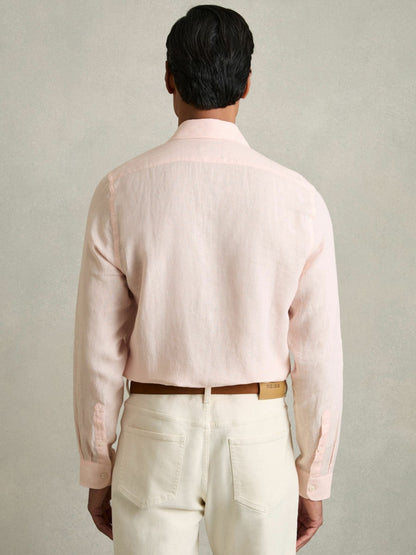 Reiss Linen Button-Through Shirt in Prep Pink