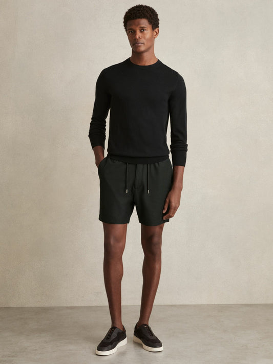 Reiss Textured Drawstring Shorts in Dark Green