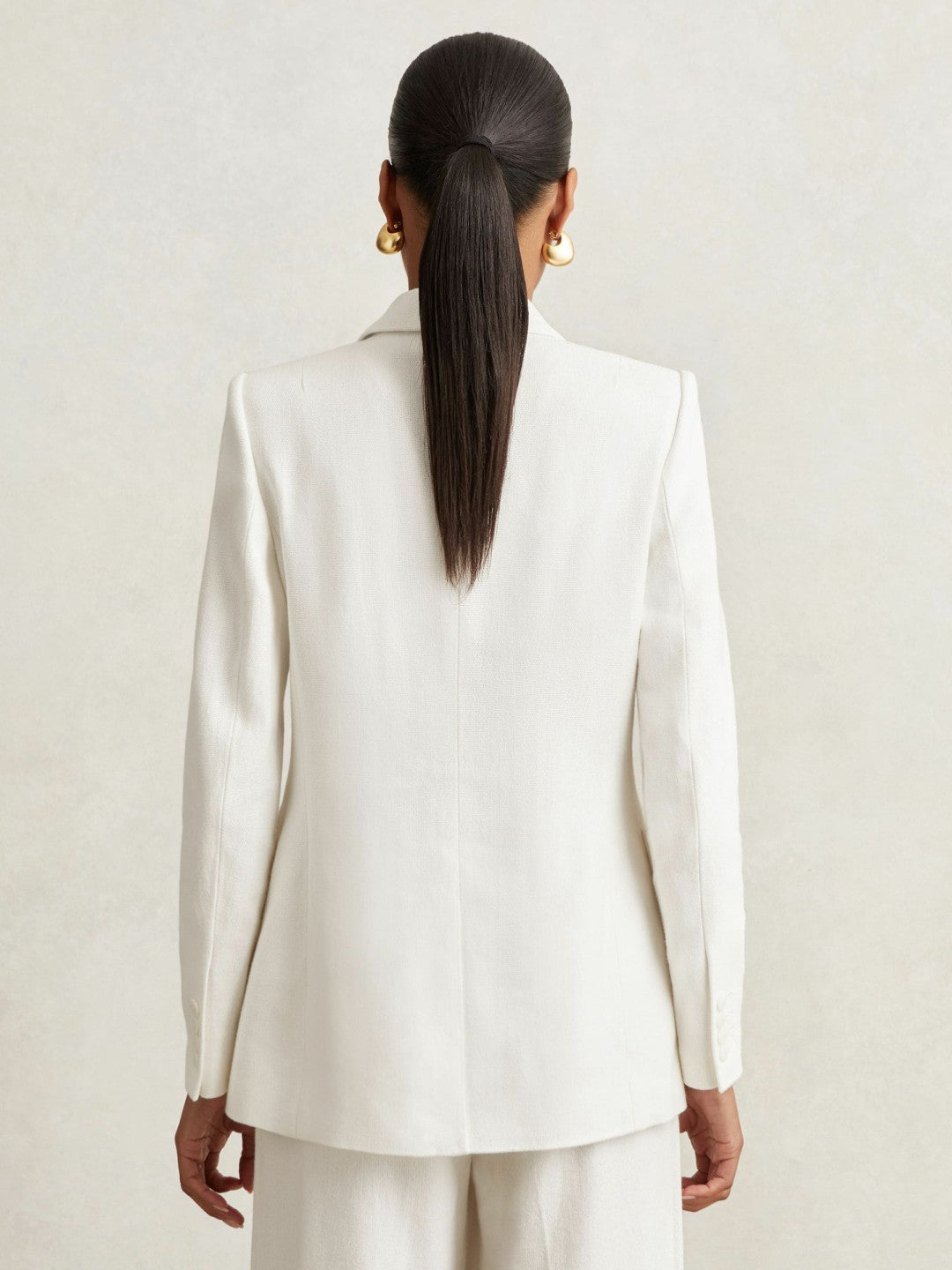 Reiss Linen-Blend Double-Breasted Suit Jacket in White