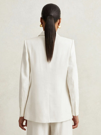 Reiss Linen-Blend Double-Breasted Suit Jacket in White