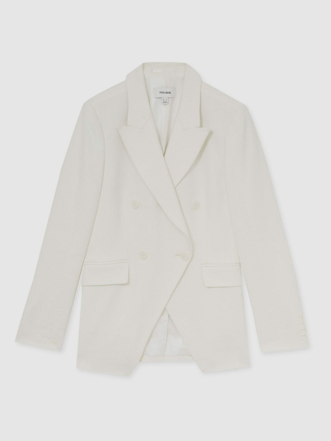 Reiss Petite Linen-Blend Double-Breasted Suit Jacket in White