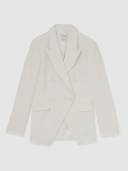 Reiss Petite Linen-Blend Double-Breasted Suit Jacket in White