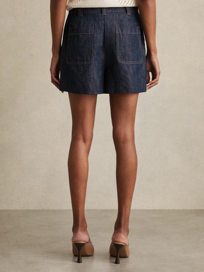 Reiss Linen Shorts in Indigo