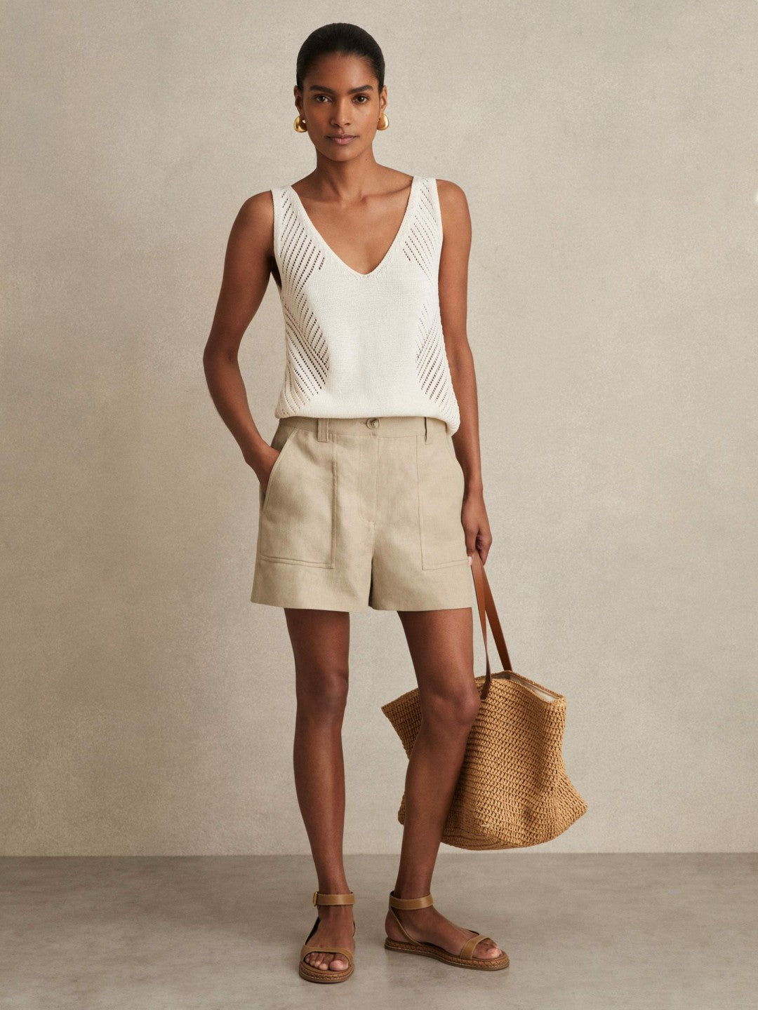 Reiss Linen Shorts in Neutral