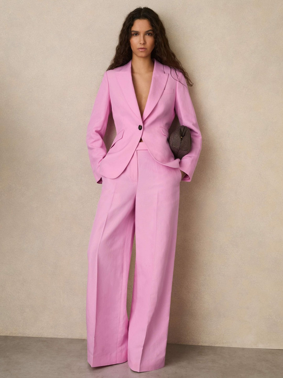 Reiss Single Breasted Suit Jacket With Linen in Pink