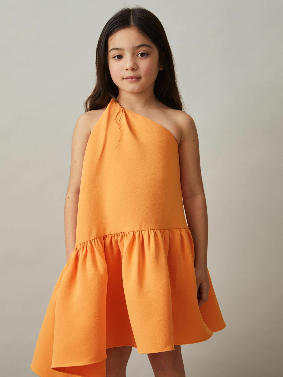 Reiss 9-13 yrs One-Shoulder Tiered Dress in Orange