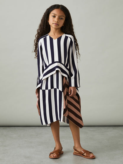 Reiss 9-13 yrs Stripe-Print Handkerchief Dress in Multi
