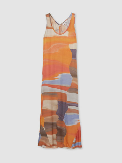 Reiss Sunset Print Sleeveless Slip Dress in Coral