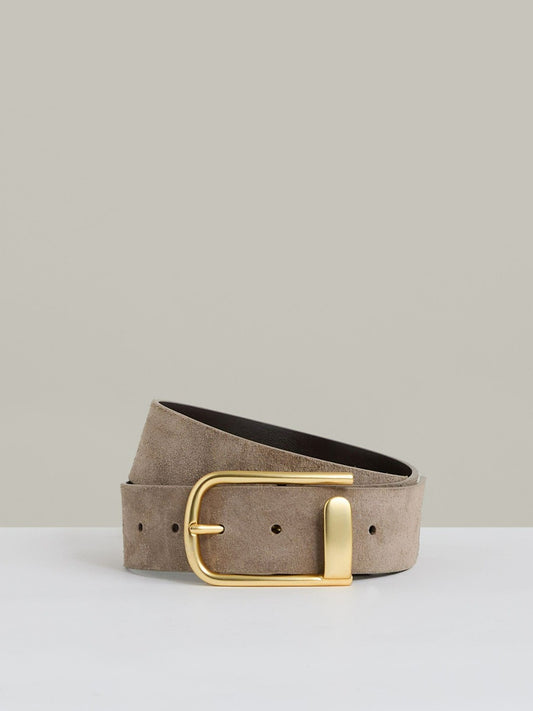 Reiss Leather Half Keeper Belt in Grey
