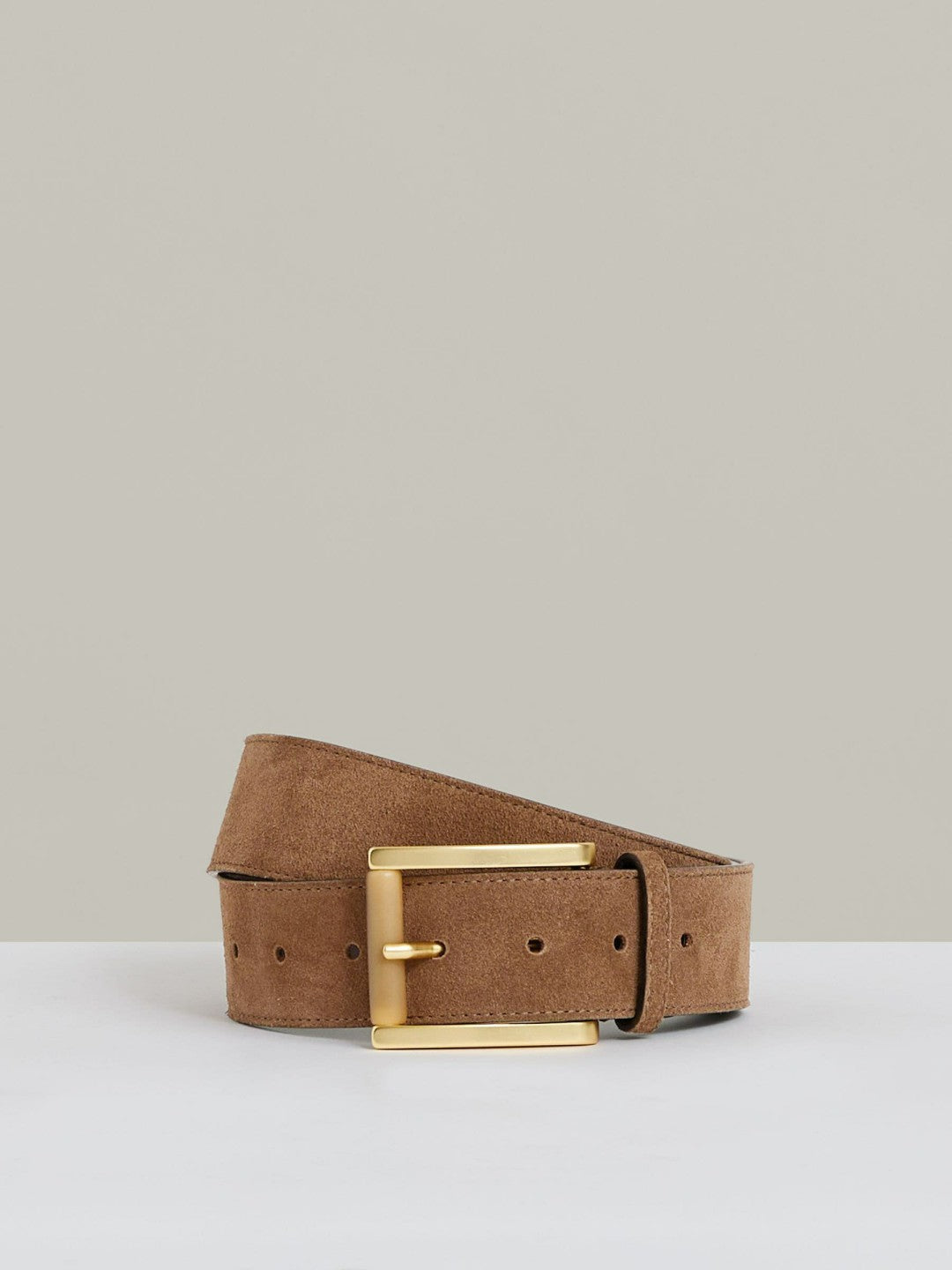 Reiss Suede Square Roller Buckle Belt in Tan