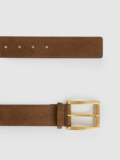 Reiss Suede Square Roller Buckle Belt in Tan