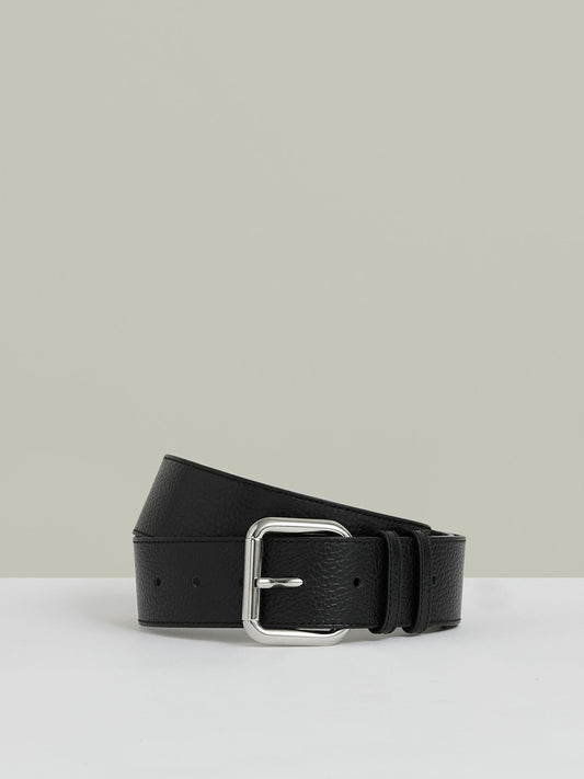 Reiss Leather Square Roller Buckle Belt in Black