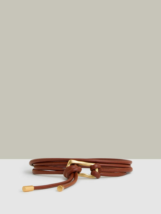 Reiss Sculpted Buckle Tubular Tie Belt in Tan