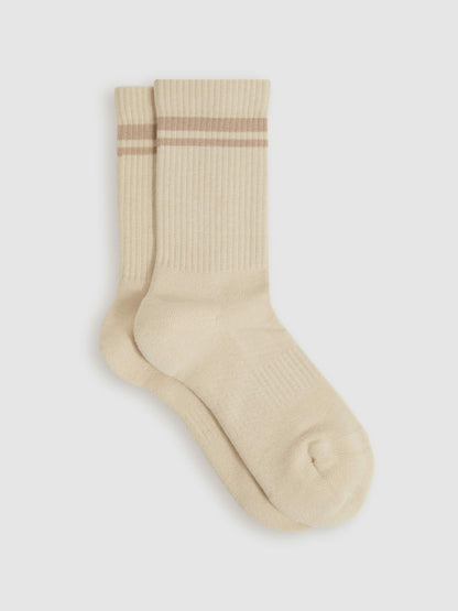 Reiss Cotton-Blend Striped Crew Socks in Cream