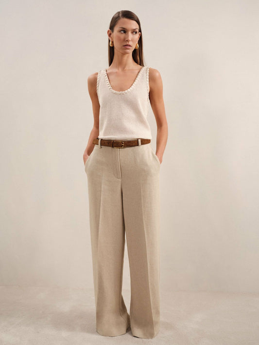 Reiss Petite Linen-Blend Wide-Leg Trousers in Neutral