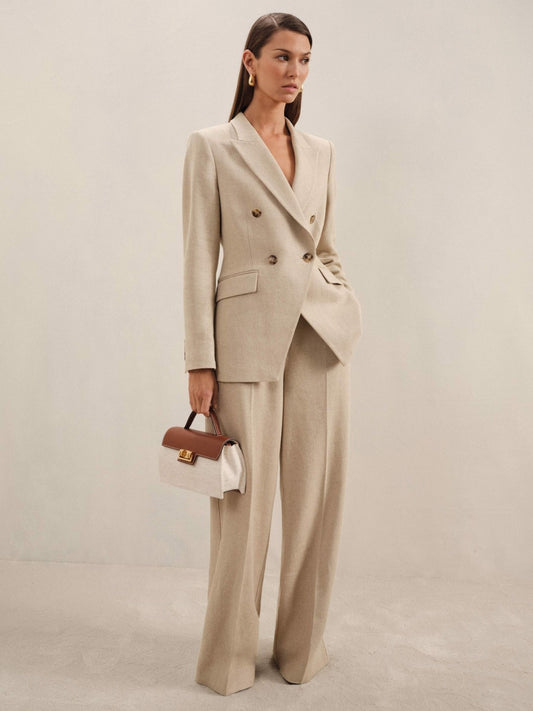 Reiss Linen-Blend Wide-Leg Trousers in Neutral