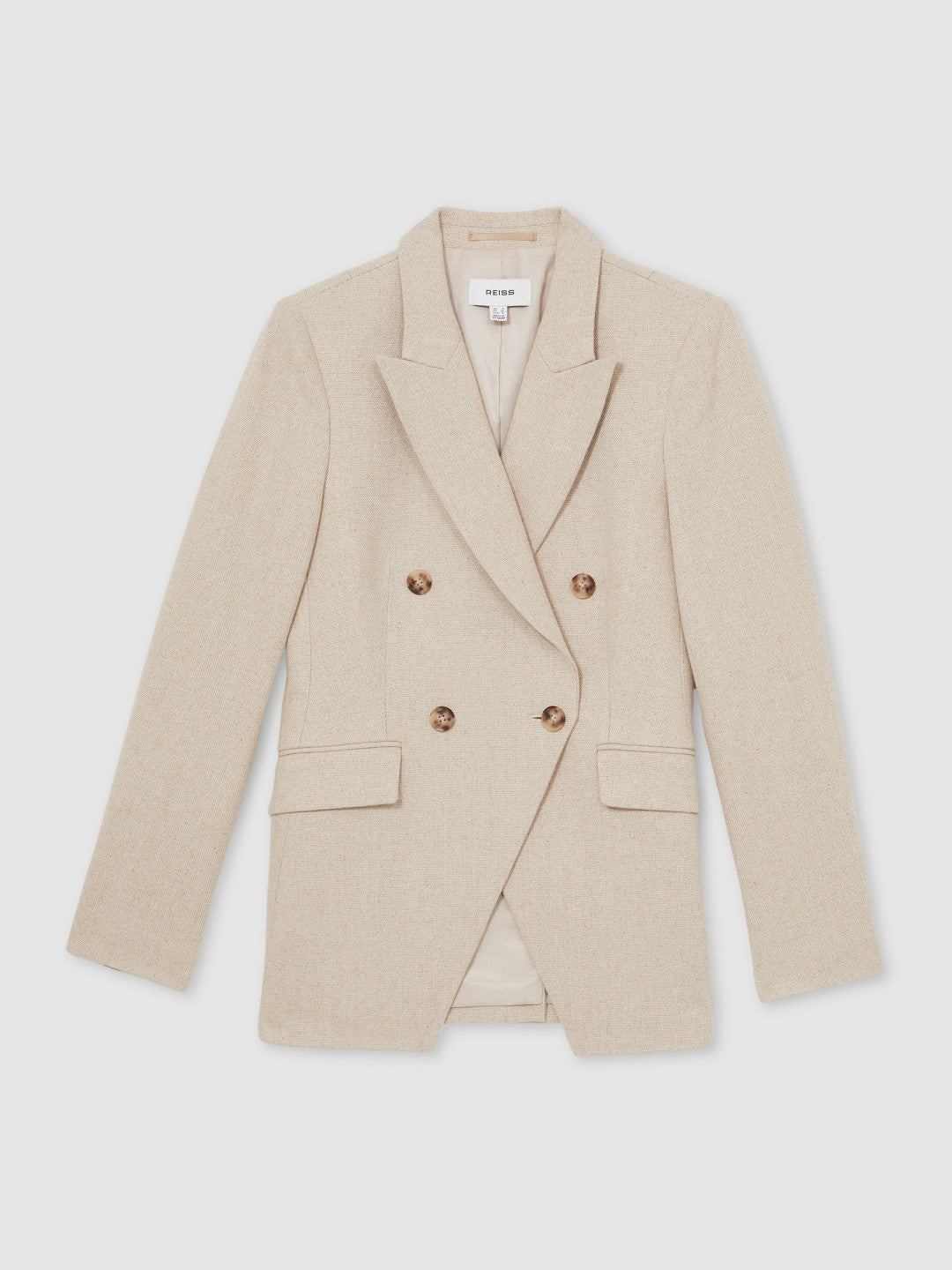 Reiss Linen-Blend Double-Breasted Suit Jacket in Neutral