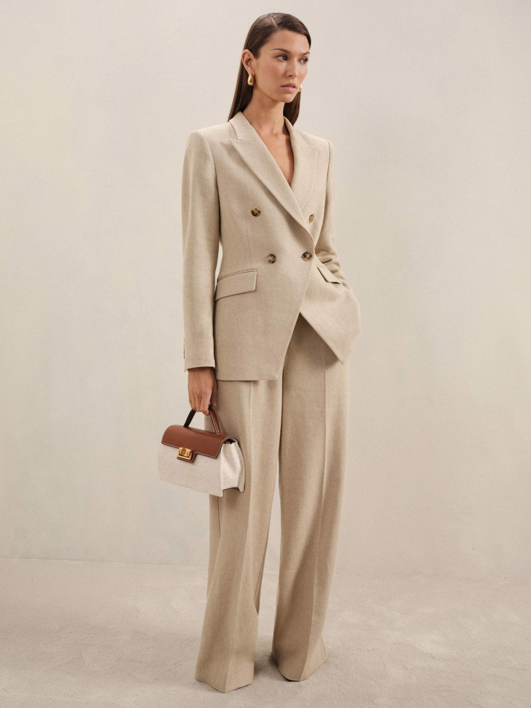 Reiss Linen-Blend Double-Breasted Suit Jacket in Neutral
