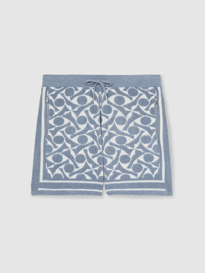Reiss Abstract-Pattern Towelling Shorts in Soft Blue/White