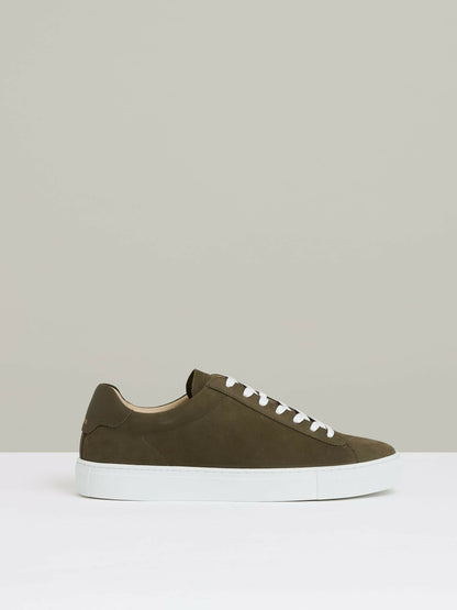 Reiss Nubuck-Leather Low-Top Trainers in Olive Green