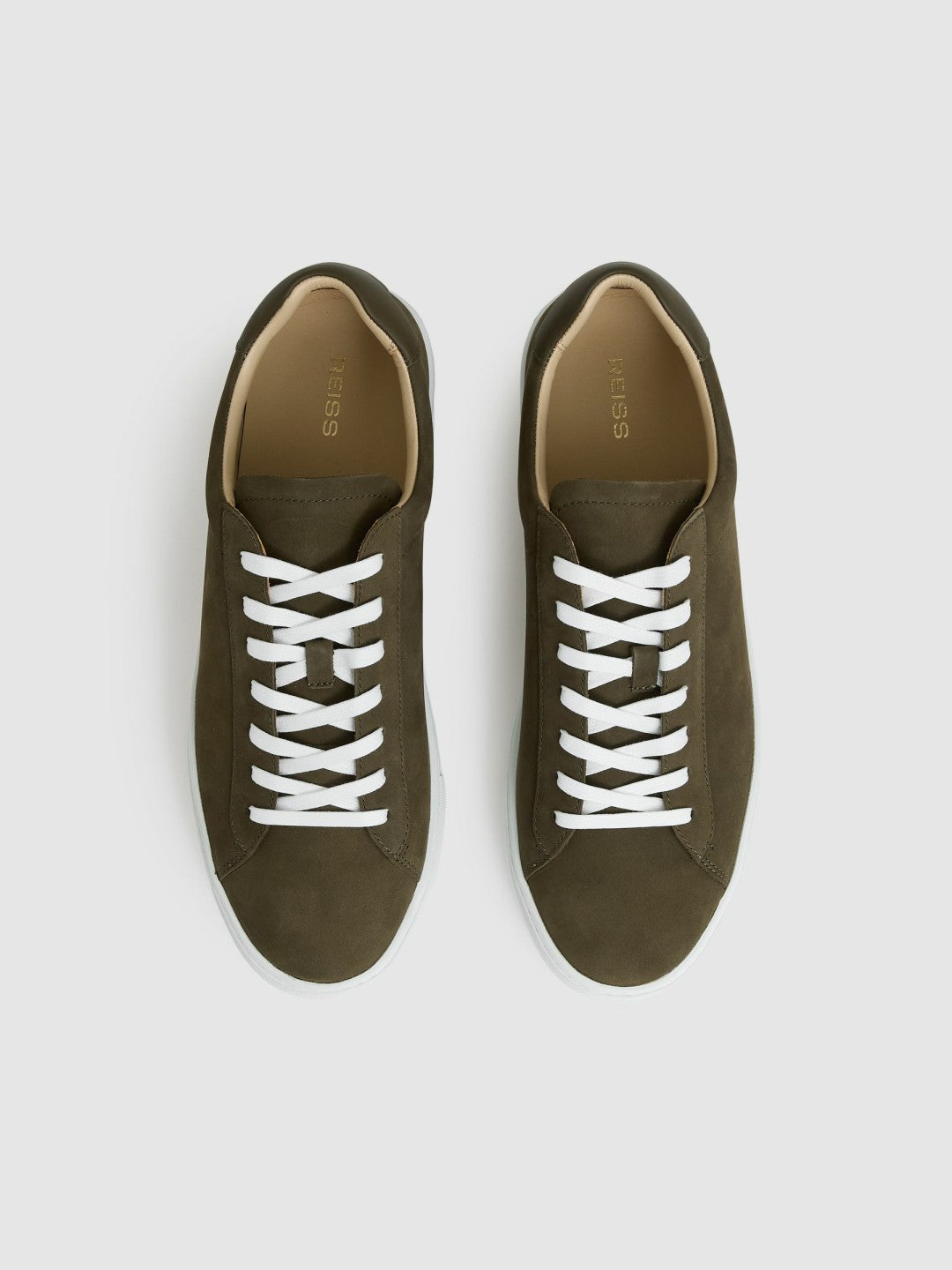 Reiss Nubuck-Leather Low-Top Trainers in Olive Green