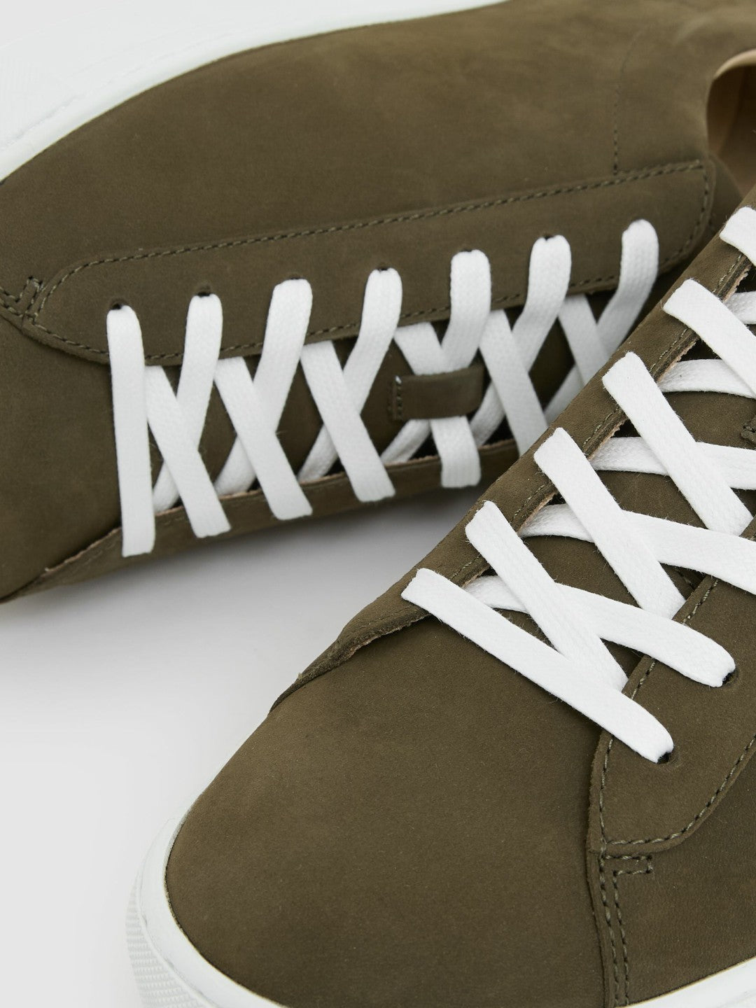 Reiss Nubuck-Leather Low-Top Trainers in Olive Green
