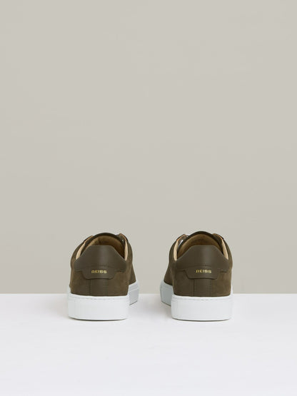Reiss Nubuck-Leather Low-Top Trainers in Olive Green