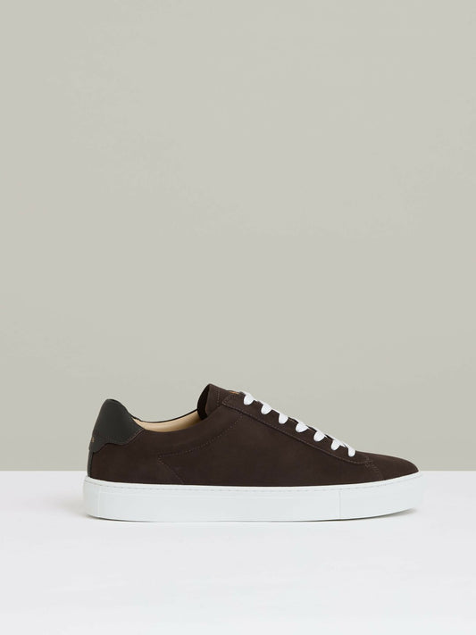 Reiss Nubuck-Leather Low-Top Trainers in Dark Chocolate Brown