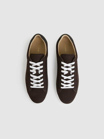 Reiss Nubuck-Leather Low-Top Trainers in Dark Chocolate Brown