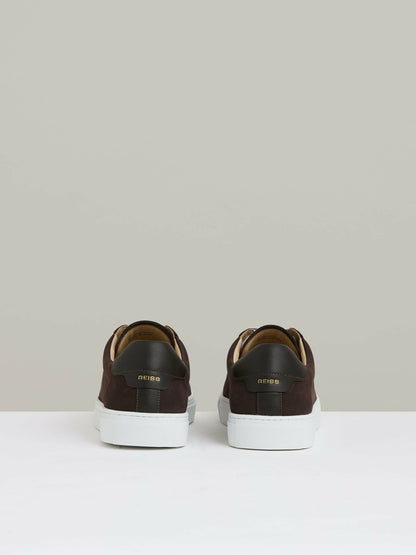 Reiss Nubuck-Leather Low-Top Trainers in Dark Chocolate Brown