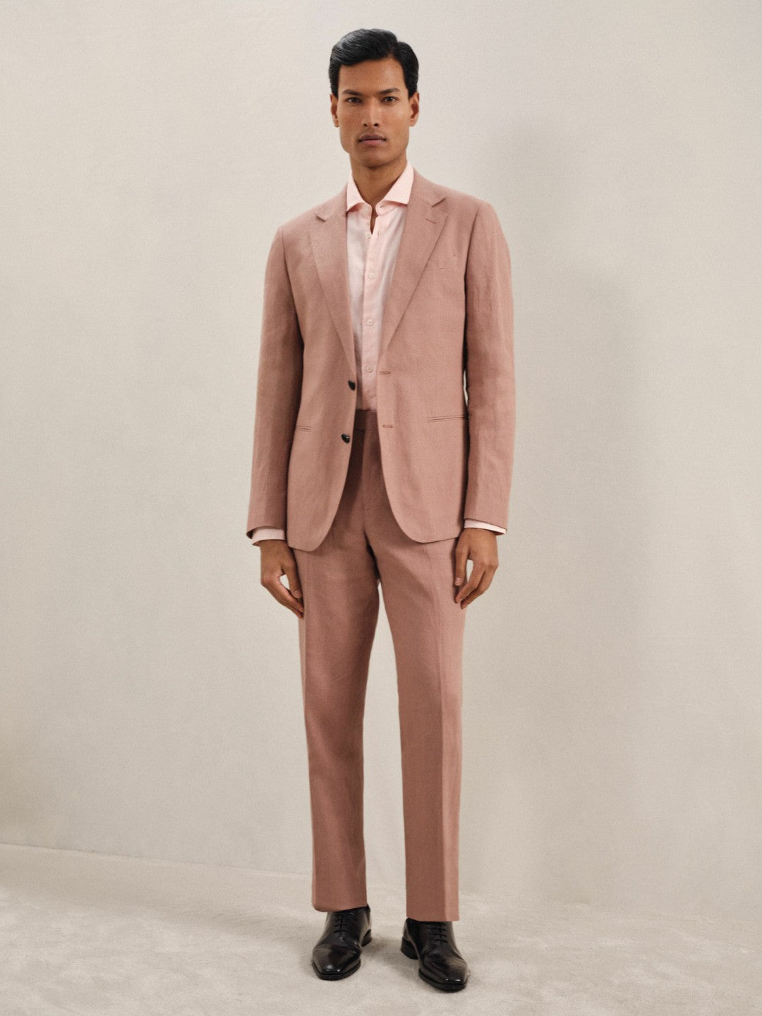Reiss Single-Breasted Linen Suit Blazer Slim Fit in Rose Pink