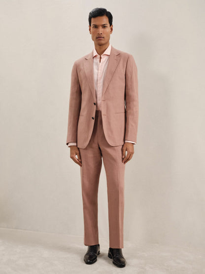 Reiss Single-Breasted Linen Suit Blazer Slim Fit in Rose Pink