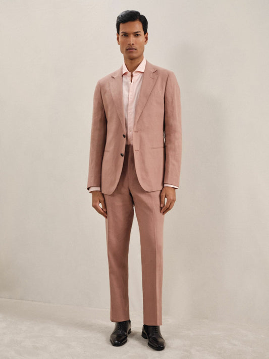 Reiss Single-Breasted Linen Suit Blazer Slim Fit in Rose Pink