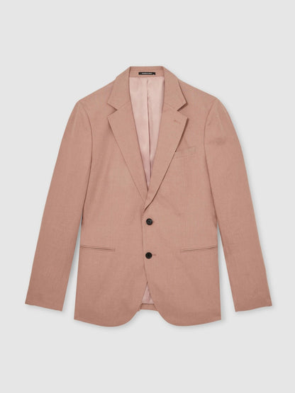 Reiss Single-Breasted Linen Suit Blazer Slim Fit in Rose Pink