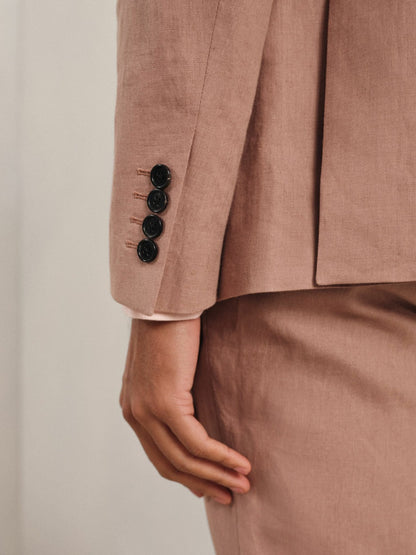Reiss Single-Breasted Linen Suit Blazer Slim Fit in Rose Pink