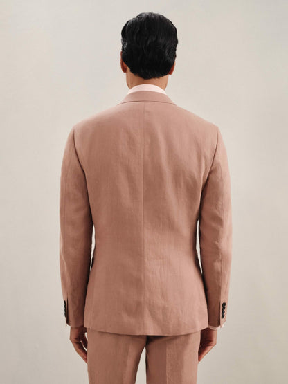 Reiss Single-Breasted Linen Suit Blazer Slim Fit in Rose Pink