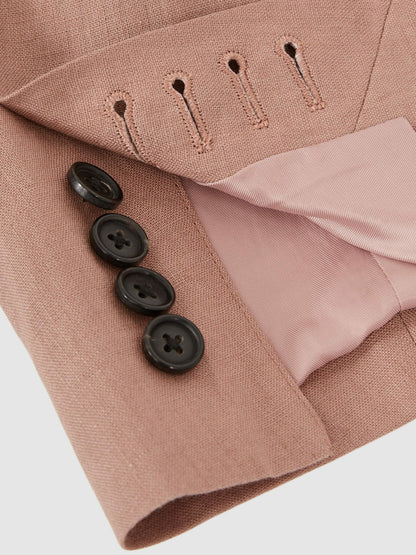 Reiss Single-Breasted Linen Suit Blazer Slim Fit in Rose Pink