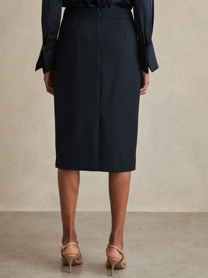 Reiss Tailored Midi Suit Skirt in Navy
