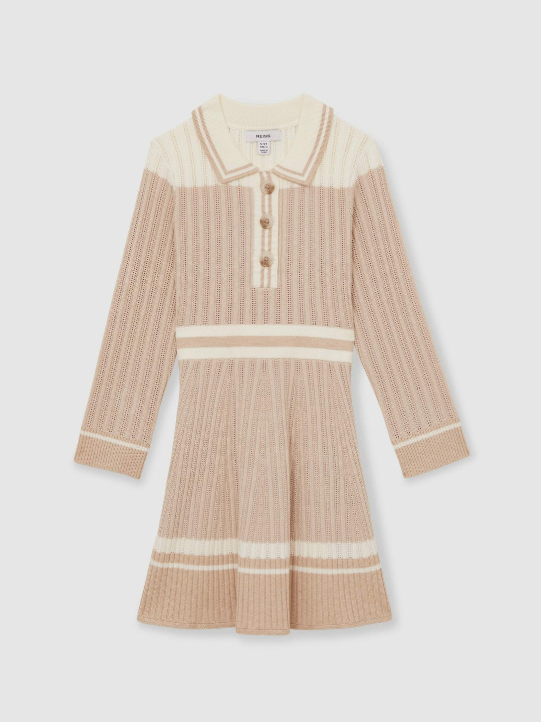 Reiss 13-14 yrs Rib-Knit Pointelle Flared Dress in Pale Pink