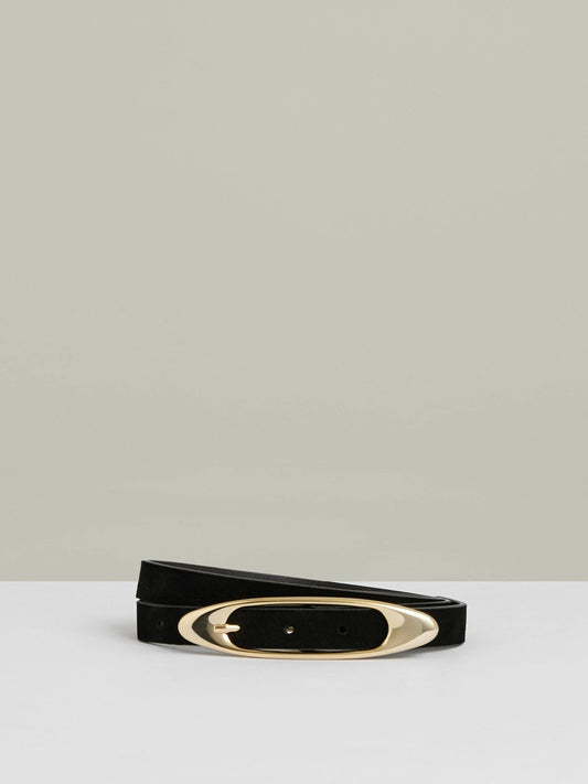 Reiss Leather Oval-Buckle Belt in Black