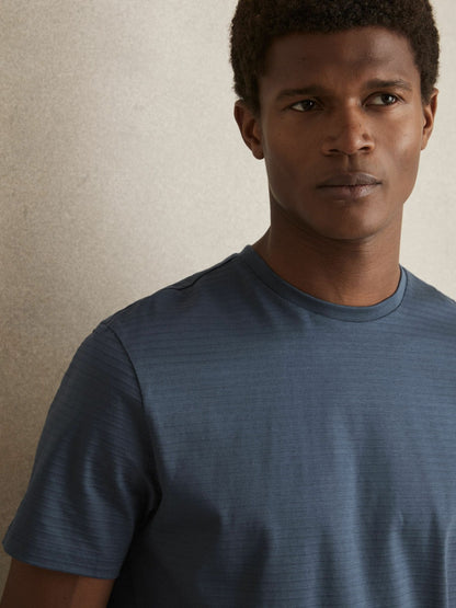 Reiss Mercerised-Cotton Ribbed T-Shirt in Airforce Blue