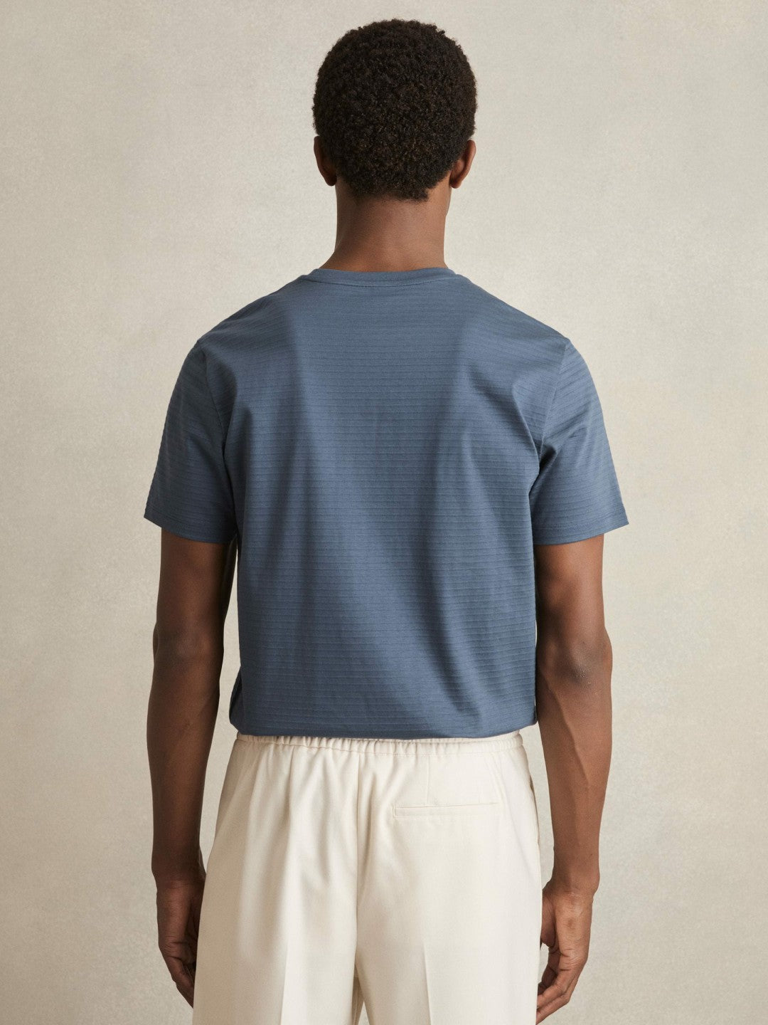 Reiss Mercerised-Cotton Ribbed T-Shirt in Airforce Blue