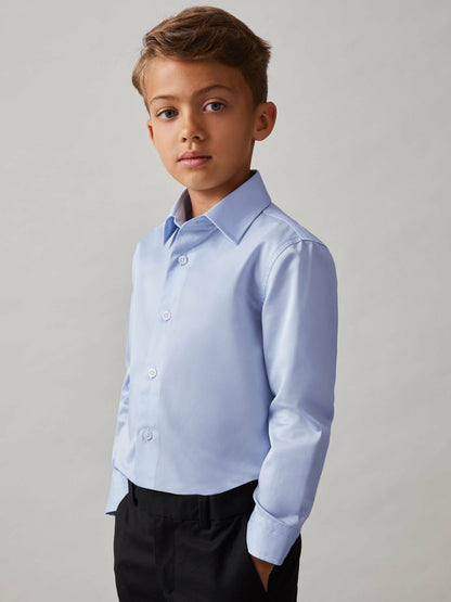 Reiss 9-13 yrs Slim-Fit Cotton Shirt in Soft Blue