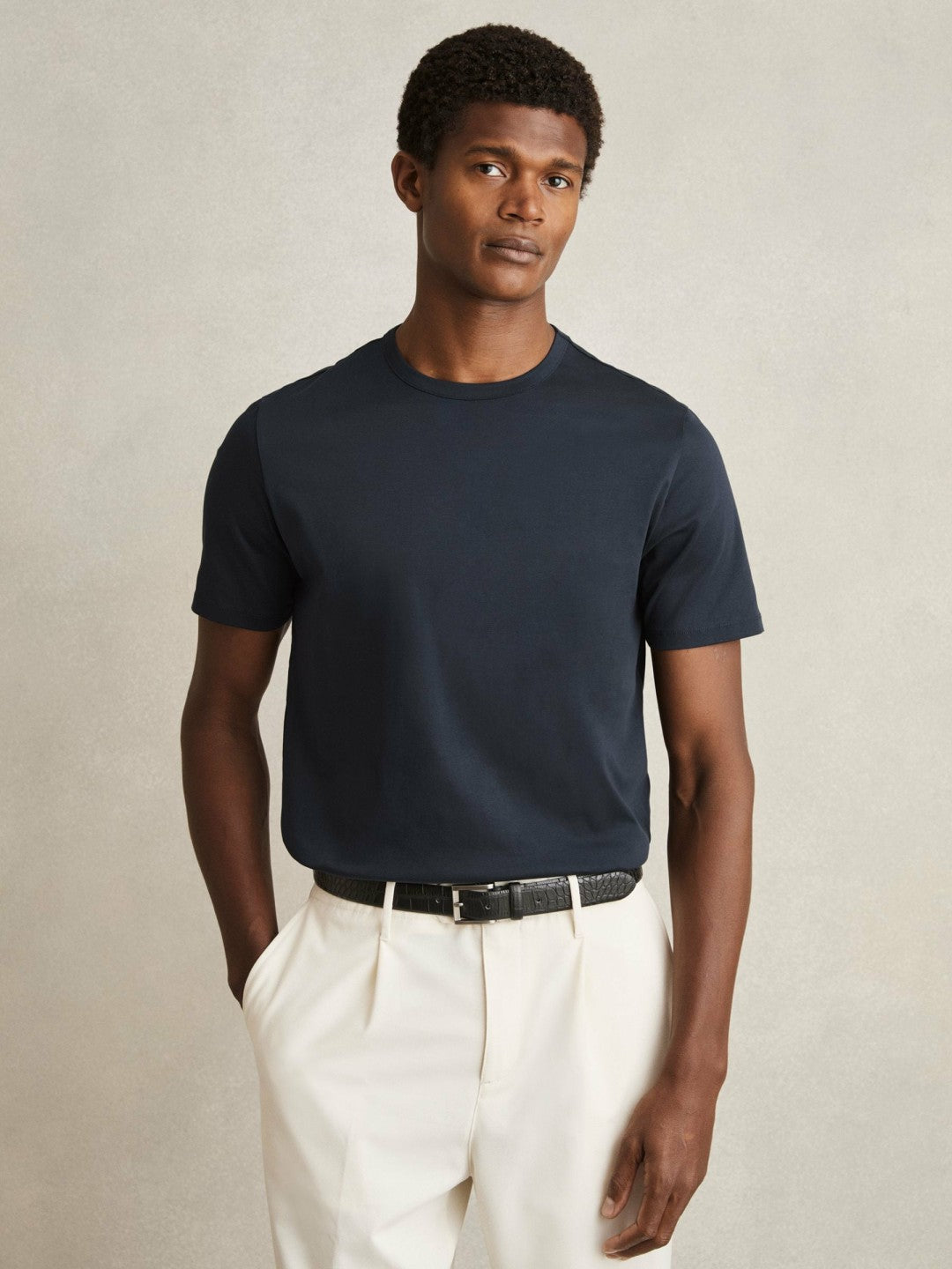 Reiss Mercerised-Cotton Crew-Neck T-Shirt in Navy