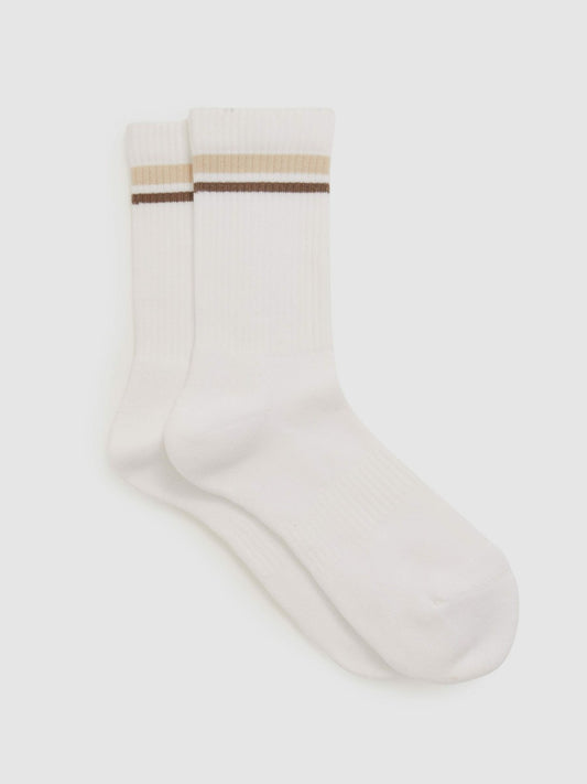 Reiss Cotton-Blend Striped Crew Socks in White