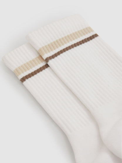 Reiss Cotton-Blend Striped Crew Socks in White