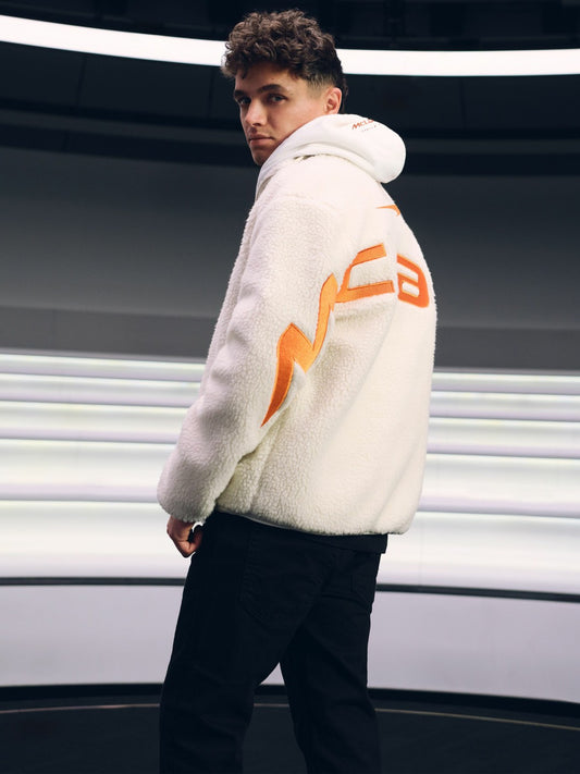Reiss McLaren F1 Team Embroidered Fleece Jacket Unisex Fit in Off White