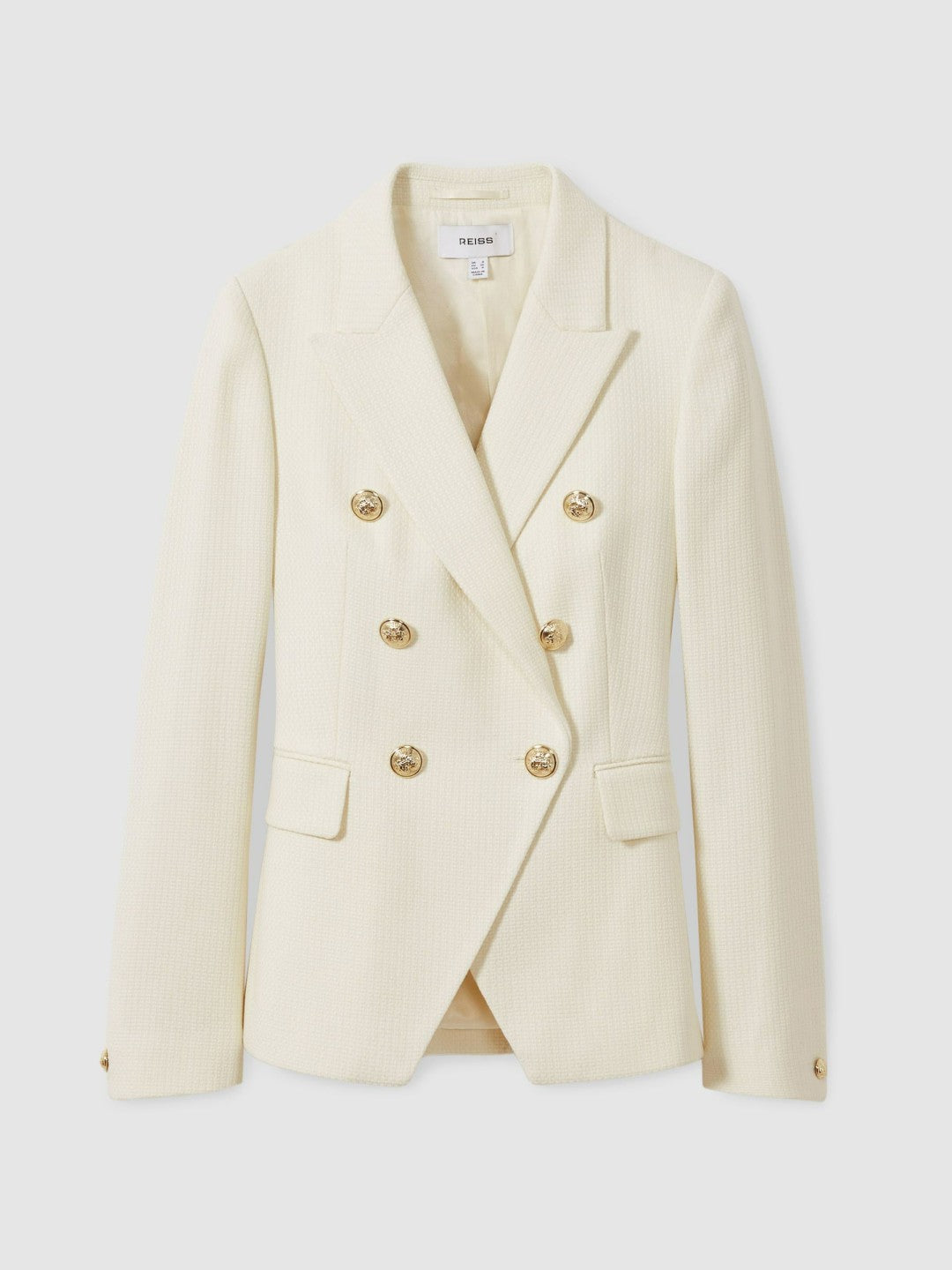 Reiss Tailored Fit Textured Double Breasted Blazer in White