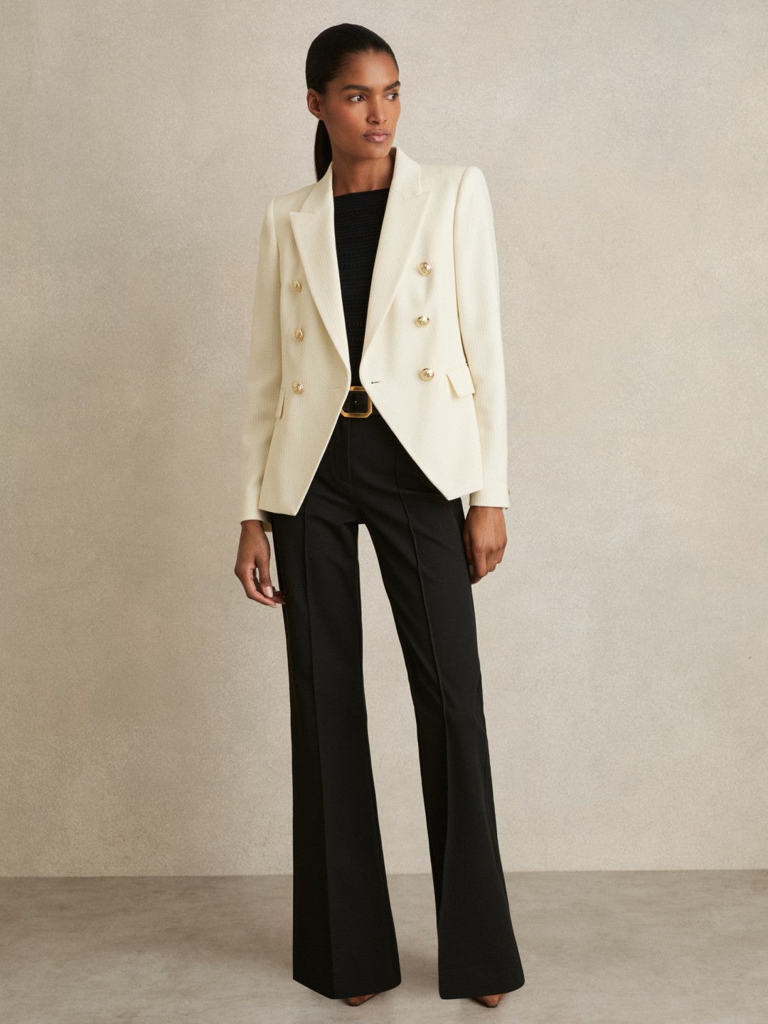 Reiss Tailored Fit Textured Double Breasted Blazer in White